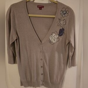 Women's Merona Taupe Cardigan With Floral Details